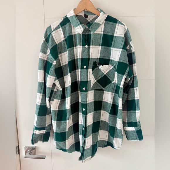 H&M Forest Green and White Checkered Men's Shirt - Picture 1 of 4